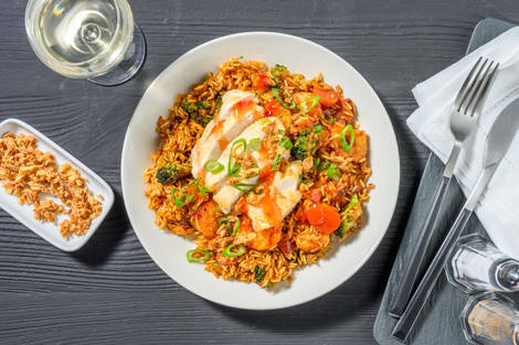 Poulet croustillant et crevettes au miso