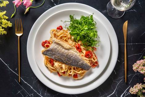 Crispy Sea Bass on Fresh Tagliatelle
