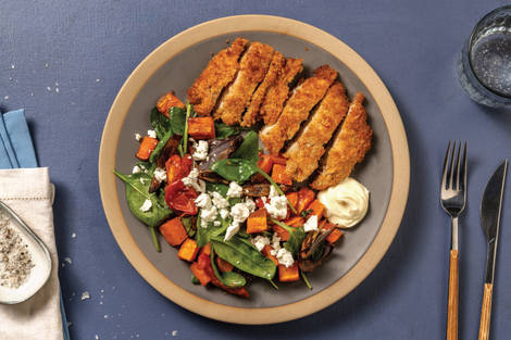 Crumbed Chicken & Roast Veggie Toss