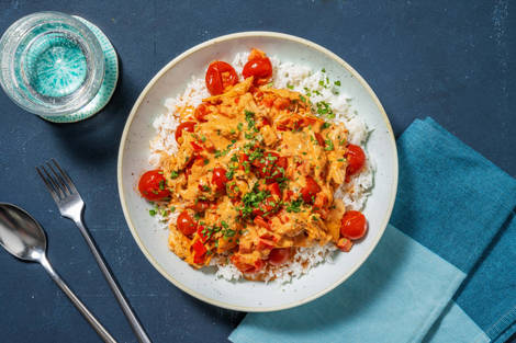 Pulled chicken curry met rijst