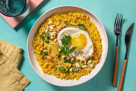 Curry d’épinards à la noix de coco et riz jaune