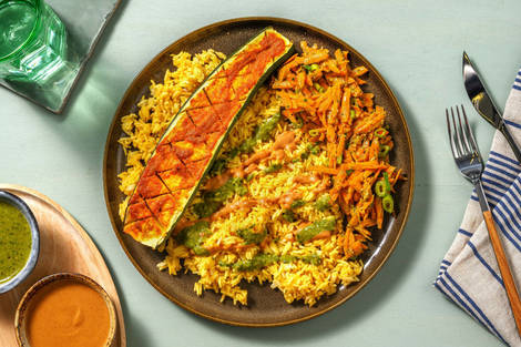 Gebackene Curry-Zucchini mit Thai-Basil-Pesto