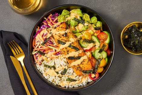 Roasted Double Salmon and Wild Rice Bowls