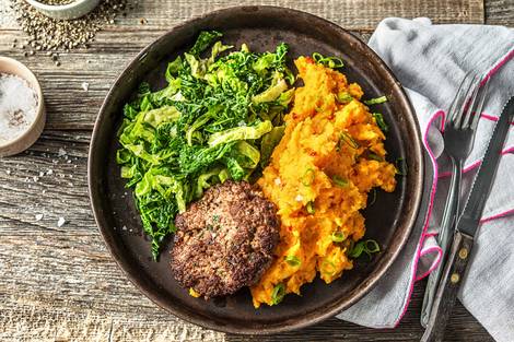 Steak haché et purée de patates douces piquante