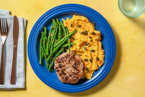 Steak haché et purée de patate douce relevée
