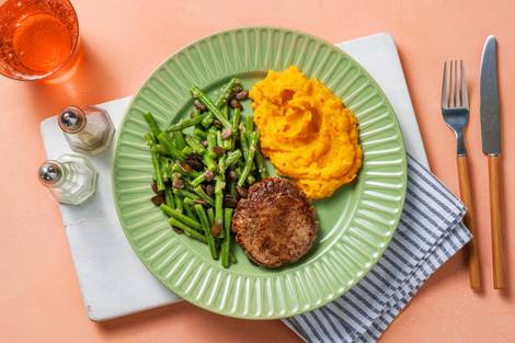 Steak haché et purée de patate douce relevée