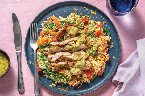 Quick Garlic Chicken & Herby Rice Bake