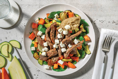 Garlicky Beef & Roast Veggie Toss