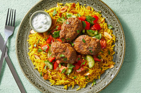 Bison Koftas and Golden Rice Pilaf