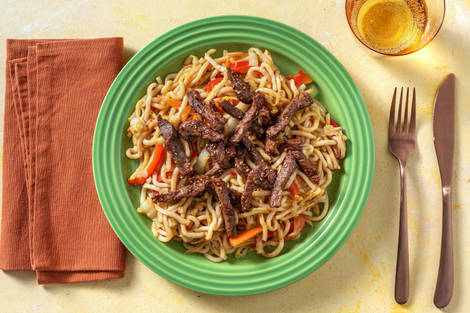 Émincé de bœuf et nouilles udon fraîches