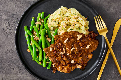 SuperQuick Shaved Beef with Chive Mash and Green Beans