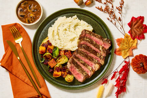 Garlic Ribeye with Mushroom-Thyme Sauce