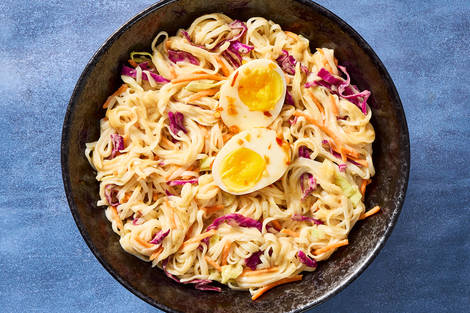 Chili-Soy Eggs with Cold Sesame-Peanut Noodles