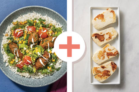 Falafel, Haloumi & Kale-Cherry Tomato Medley