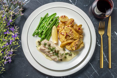 Filet de cabillaud poché et haricots verts