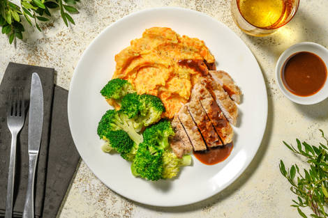 Escalope de jambon et jus de viande maison