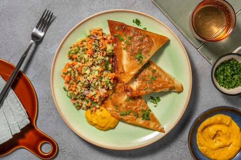 Filo-Samosas mit würziger Kichererbsen-Füllung