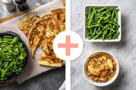 Flammkuchen au brie, à la pomme avec des légumes en extra