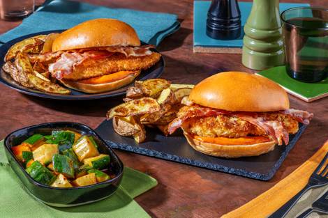 Fried Chicken and Honey Butter Bacon Burger