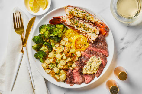 Garlic Herb Butter Steak & Lobster Tails