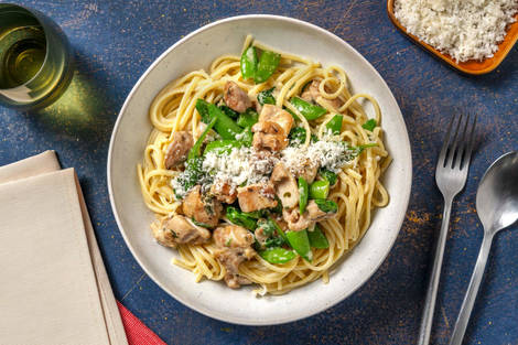 Pâtes Alfredo au poulet et à l’ail