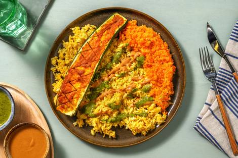 Gebackene Curry-Zucchetti mit Thai-Basil-Pesto