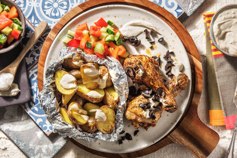 Pilons de poulet marinés et pommes de terre rôties