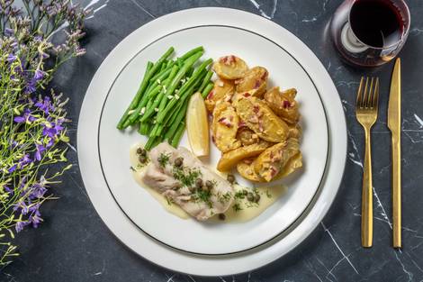 Filet de cabillaud poché et haricots verts