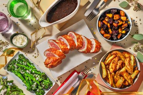 Kalkoenrollade met serranoham en rozemarijnjus