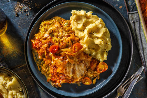 Gratin de cabillaud et poireau à la crème