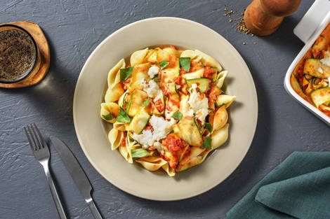 Courgette uit de oven in romige tomatensaus