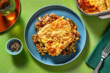 Gratin de purée à la viande hachée et aux légumes