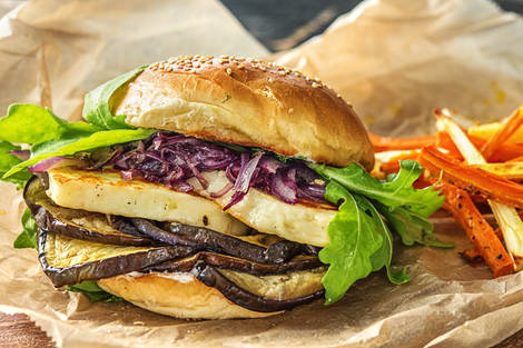 Halloumi-Auberginen-Burger