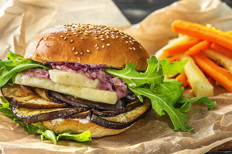 Halloumi-Auberginen-Burger