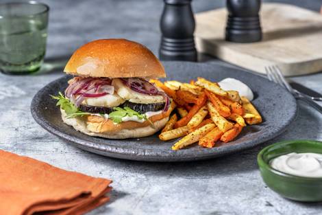 Halloumi-Auberginen-Burger
