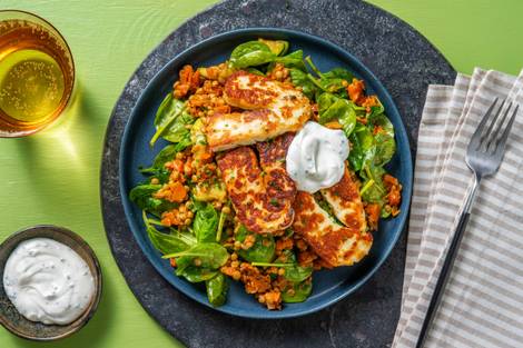 Halloumi mit Linsen-Zucchetti-Gemüse