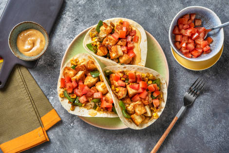 Halloumi, Pepper and Sweetcorn Tacos