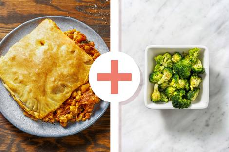 Harissa Butternut and Chickpea Pie with Broccoli Florets