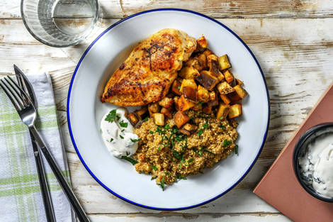 Harissa-Hähnchenbrust mit Aubergine