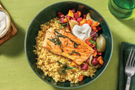 Honey-Glazed Salmon & Carrot-Beetroot Toss