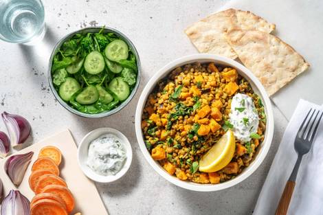 Mijoté de lentilles à l'indienne et pain naan