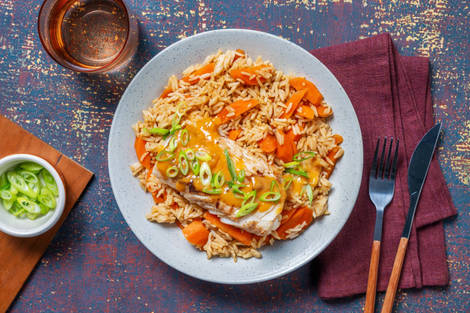 Indonesische Fish Bowl mit würzigem Ofenreis