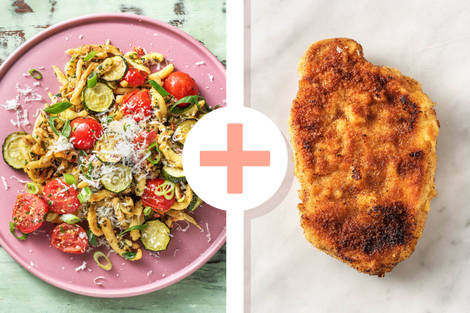 Italienische Spätzlepfanne mit Schweineschnitzel