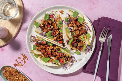 Katsu-Glazed Tofu & Pea Pod Slaw Tacos
