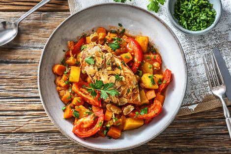 Mijoté de légumes aigre-doux et filet de poulet