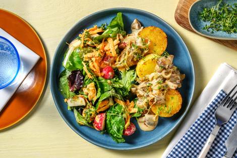 Knödeltaler mit Pilzrahm und Kresse