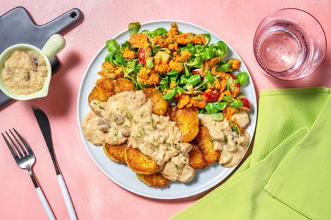 Knödeltaler mit Pilzrahm und Kresse