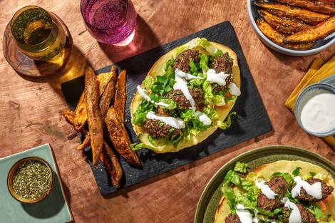 Lamb Kofta Kebabs on Garlic Naans