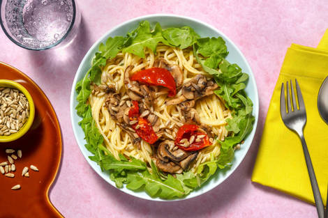Linguine met gebakken paddenstoelen