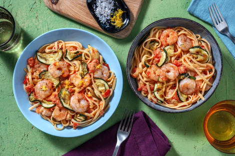 Linguine met garnalen in romige saus